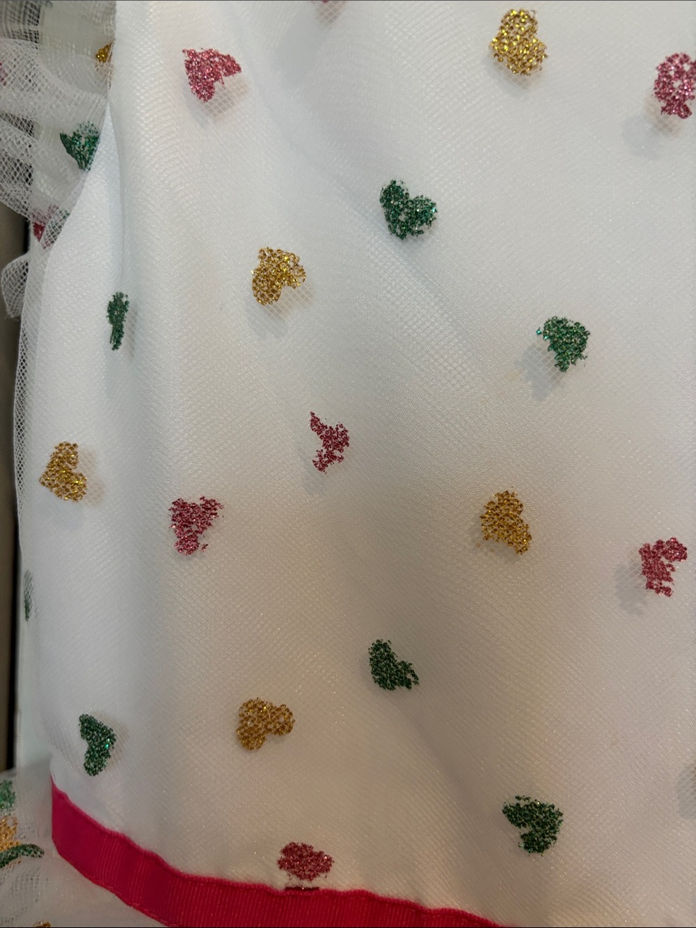 White Tulle Heart Print Party Dress with Pink Waist - Picture 5 of 8